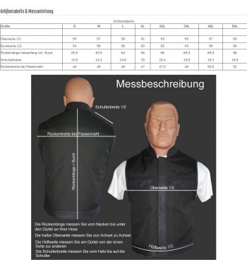 Size Chart for Aracord Vest Exclusive Diamond